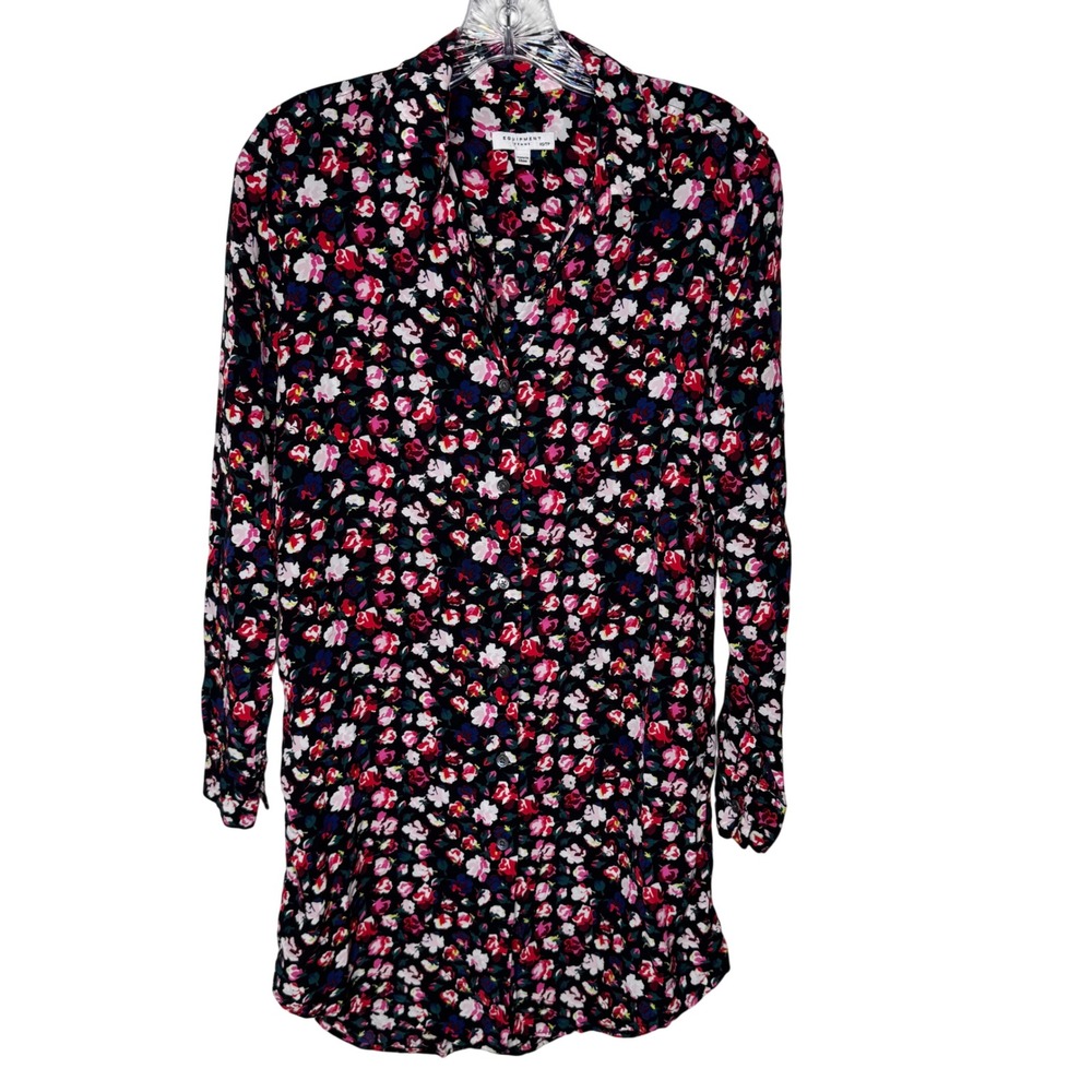 Equipment Femme Floral Viscose‎ Button Down Tunic Shirt Black Pink XS Feminine